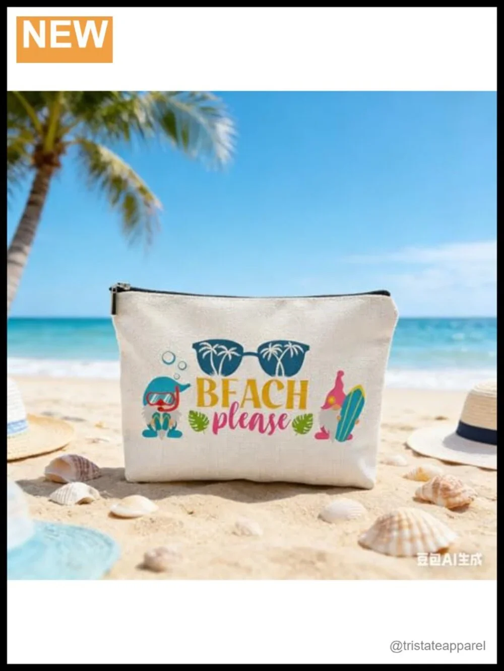 Travel Cosmetic Pouch Linen Canvas Makeup Bag Beach Gift